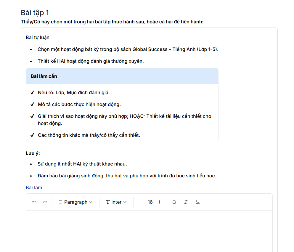 Giao diện bài tự luận