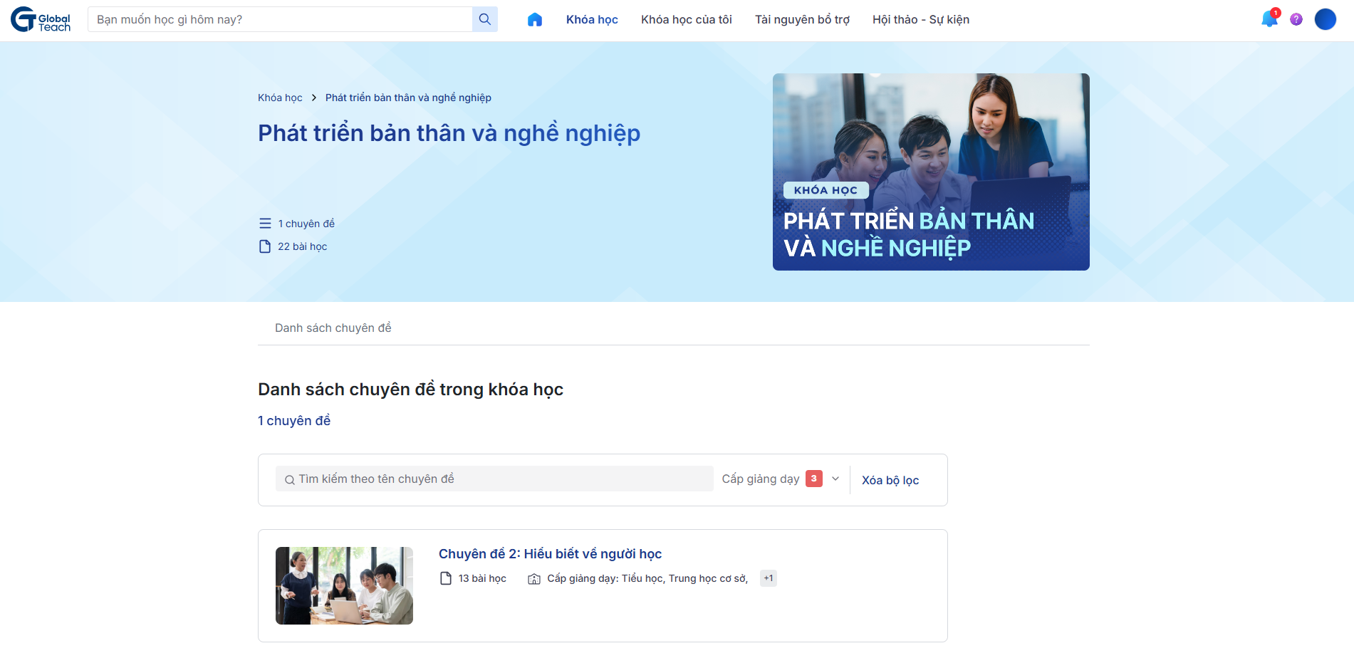 Giao diện trang Tổng quan khoá học