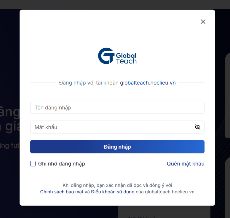 Giao diện đăng nhập hệ thống