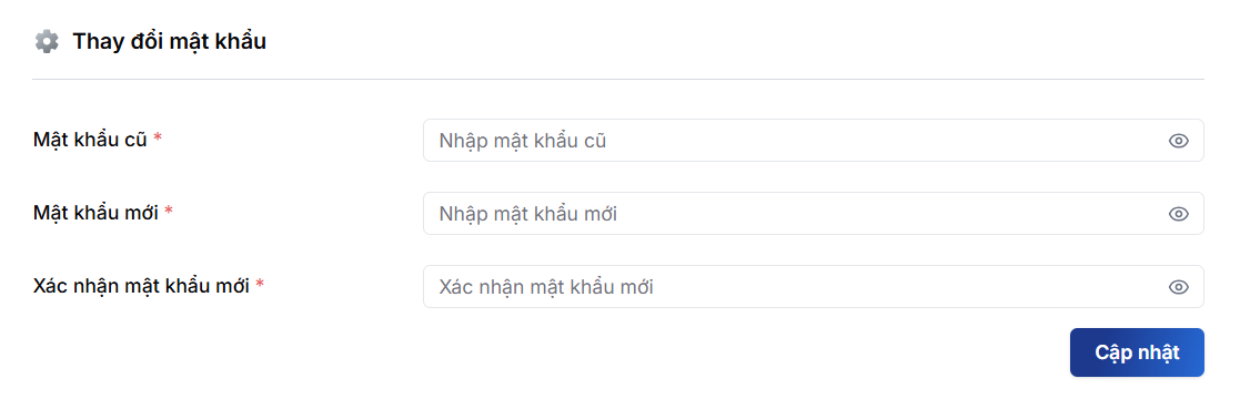 Giao diện phần thay đổi mật khẩu